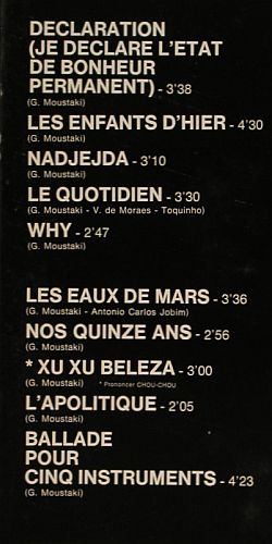 Moustaki,Georges: Declaration, Polydor (2393 062), D, 1973 Typ: LP Best.-Nr.: V7866 Preis: 7,50 Euro.
