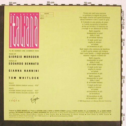 Bennato,Edoardo & Gianna Nannini: Un'Estate Italiana*3, Virgin (612 913), D, 1990 Typ: 12" Best.-Nr.: V4535 Preis: 4,00 Euro