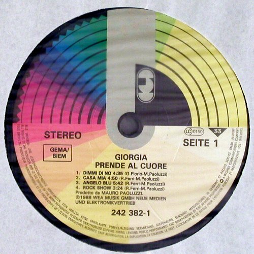 Giorgia: Prende Al Cuore, CGD(242 382-1), D, 1988 - LP - V4930 - 7,50 Euro