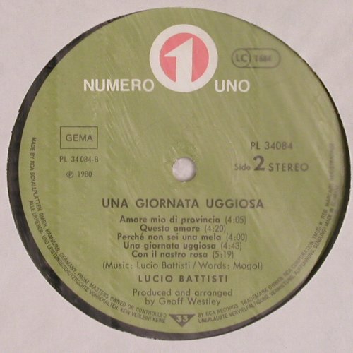 Battisti,Lucio: Una Giornata Uggiosa, Dischi No1(PL 34084), D, 1980 - LP - V6701 - 7,50 Euro