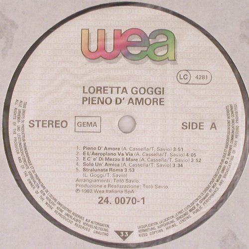 Goggi,Loretta: Pieno d'amore, WEA(24.0070-1), D, co, 1982 - LP - V6717 - 7,50 Euro