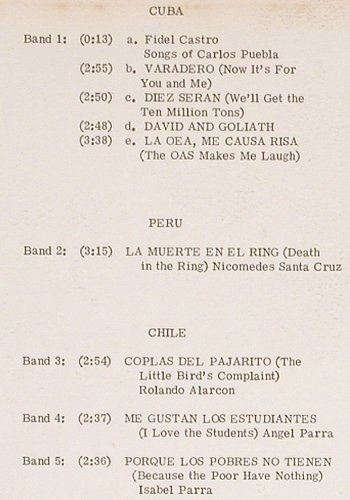 V.A.Cancion Protesta: Protest Song of Latin America, Paredon, Bookl.16S (P1001), US, 1970 Typ: LP Best.-Nr.: V3831 Preis: 9,00 Euro