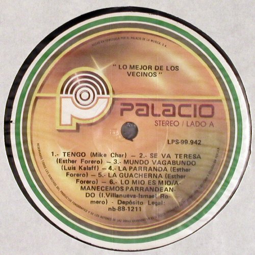 Los Vecinos: Lo Mejor De (Merengue), Palacio(LPS-99942), Venezuela,  - LP - V4931 - 12,50 Euro