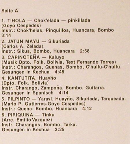 Inti-Mujus: Musica de Bolivia, Sound-Star-Ton(SST 0138), D, 1979 - LP - V5684 - 7,50 Euro