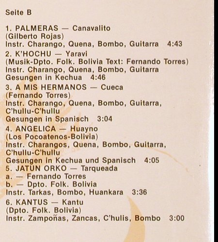 Inti-Mujus: Musica de Bolivia, Sound-Star-Ton(SST 0138), D, 1979 - LP - V5684 - 7,50 Euro