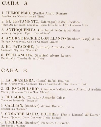 V.A.Cafe - Colombia Y Su Musica 1+2: Lucio Bermudez... Alvaro Romero, Philips,Mono (P 631816 L&sol;821L), Colombia Typ: LP*2 Best.-Nr.: V6562 Preis: 24,00 Euro.