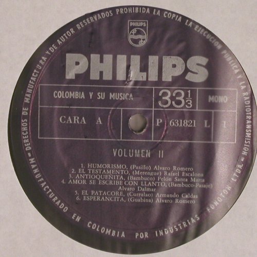 V.A.Cafe - Colombia Y Su Musica 1+2: Lucio Bermudez... Alvaro Romero, Philips,Mono (P 631816 L&sol;821L), Colombia Typ: LP*2 Best.-Nr.: V6562 Preis: 24,00 Euro.