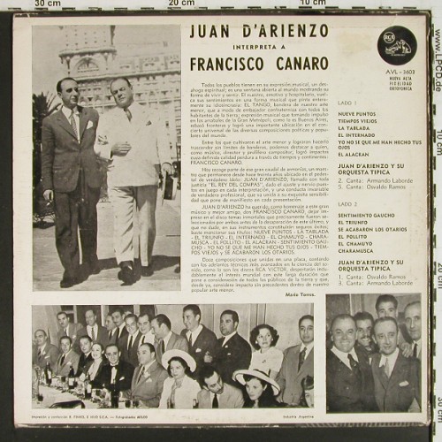 D'Arienzo,Juan y su Orquesta tipica: Interpreta a Canaro, vg+&sol;vg-, RCA (AVL-3603), Argentien, 1965 Typ: LP Best.-Nr.: V7964 Preis: 50,00 Euro.