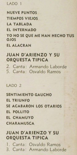 D'Arienzo,Juan y su Orquesta tipica: Interpreta a Canaro, vg+&sol;vg-, RCA (AVL-3603), Argentien, 1965 Typ: LP Best.-Nr.: V7964 Preis: 50,00 Euro.