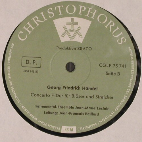 Händel,Georg Friedrich: Concerto Grosso C-dur,Alexanderfest, Christophorus(CGLP 75 741), D,Mono,FLC,  - LP - K1377 - 5,00 Euro