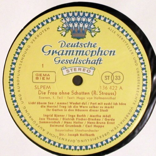 Strauss,Richard: Die Frau ohne Schatten-Szenen, D.Gr.(136 422 SLPEM), D, stereo, 1964 - LP - K1385 - 9,00 Euro