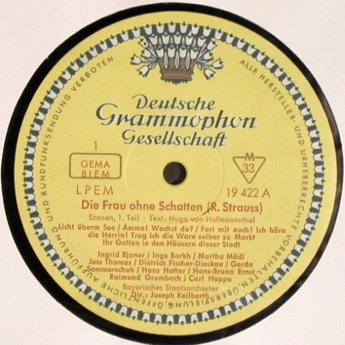 Strauss,Richard: Die Frau ohne Schatten-Szenen, D.Gr.(LPEM 19 422), D, Mono, 1964 - LP - K1386 - 9,00 Euro