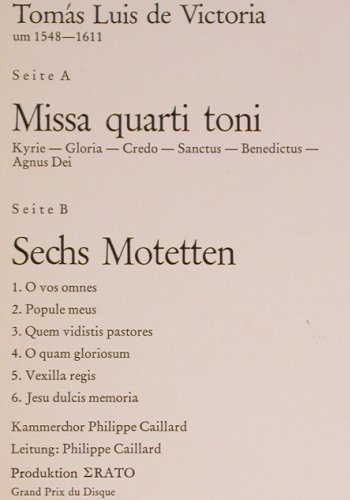 de Victoria,Tomas Luis: Missa Quarti Toni / Sechs Motetten, Christophorus/Erato(CGLP 75 847), D, Mono,  - LP - K1399 - 9,00 Euro