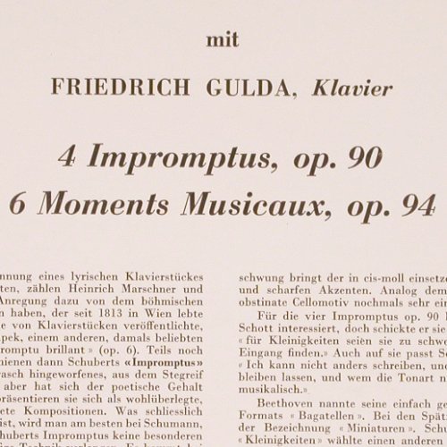 Schubert,Franz: 4 Impromtus op.40, op.94, vg+/m-, Concert Hall (SMS-2365), D Typ: LP Best.-Nr.: K1401 Preis: 6,00 Euro