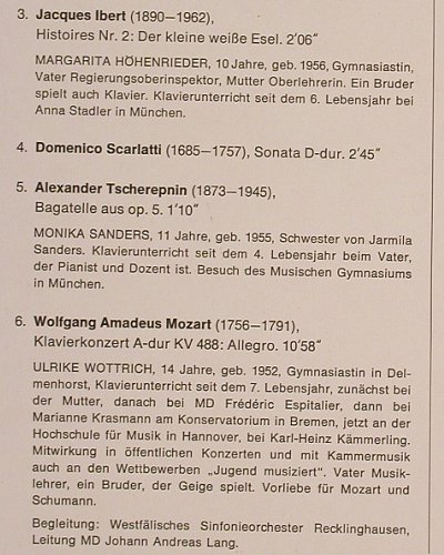 V.A.4.Deutscher Jugend-: Klavierwettbewerb, Marl 1966, jugend musiziert/DGr. (629 946), D, 1966 Typ: LP Best.-Nr.: K1402 Preis: 12,50 Euro