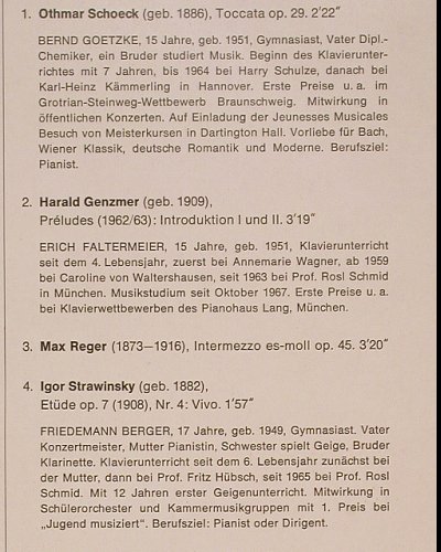 V.A.4.Deutscher Jugend-: Klavierwettbewerb, Marl 1966, jugend musiziert/DGr. (629 946), D, 1966 Typ: LP Best.-Nr.: K1402 Preis: 12,50 Euro