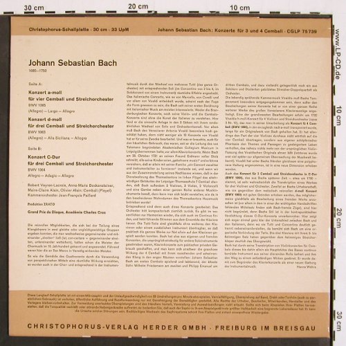 Bach,Johann Sebastian: Konzerte für drei und vier Cembali, Christophorus (CGLP 75 739), D, Mono Typ: LP Best.-Nr.: K1406 Preis: 9,00 Euro