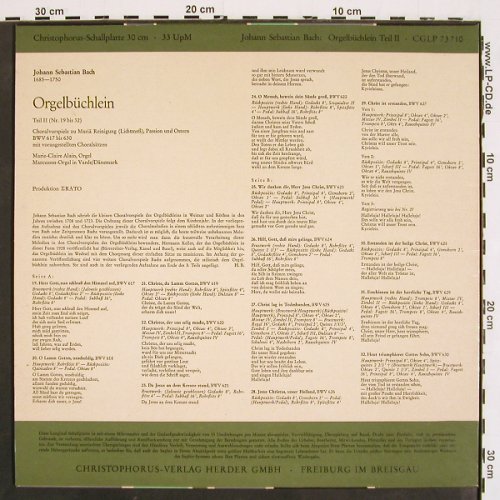 Bach,Johann Sebastian: Orgelbüchlein Teil2,BWV 617 bis 630, Christophorus (CGLP 73 710), D, Mono, 1962 Typ: LP Best.-Nr.: K1408 Preis: 9,00 Euro
