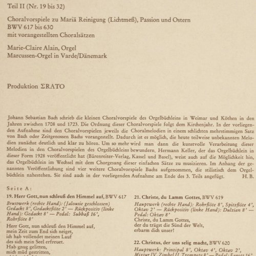 Bach,Johann Sebastian: Orgelbüchlein Teil2,BWV 617 bis 630, Christophorus (CGLP 73 710), D, Mono, 1962 Typ: LP Best.-Nr.: K1408 Preis: 9,00 Euro