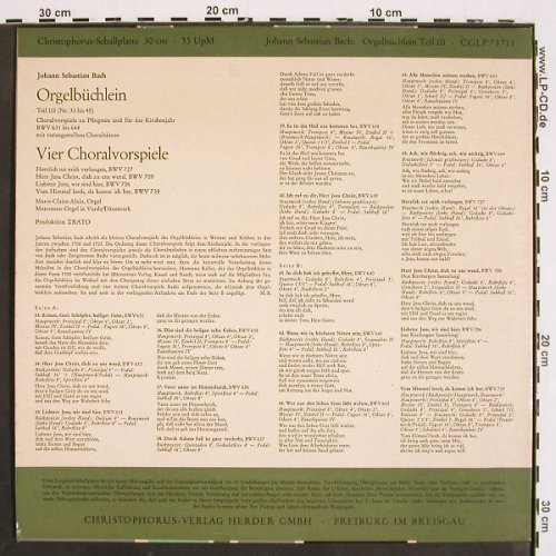 Bach,Johann Sebastian: Orgelbüchlein Teil3,BWV 631 bis 644, Christophorus (CGLP 73 711), D, Mono, 1962 Typ: LP Best.-Nr.: K1409 Preis: 9,00 Euro