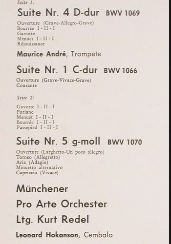 Bach,Johann Sebastian: The 5 Suites for Orchestra -1/1,4&5, Philips (A 00557 L), NL, Mono Typ: LP Best.-Nr.: K1411 Preis: 9,00 Euro