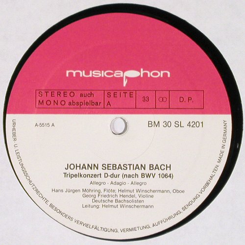 Bach,Johann Sebastian: Tripelkonzert D-dur, Doppelk.d-moll, Musicaphon (BM 30 SL 4201), D, 1980 Typ: LP Best.-Nr.: K1412 Preis: 9,00 Euro