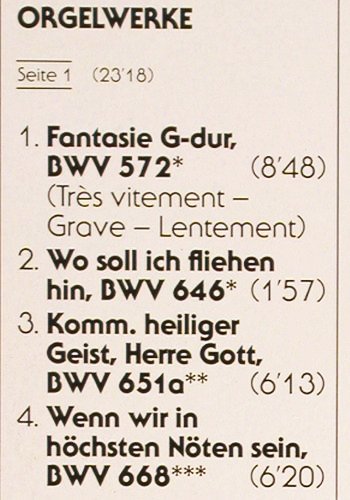 Bach,Johann Sebastian: Orgelwerke,Toccata uFuge d-moll,565, EMI (7 69390 1), D, Ri, 1988 Typ: LP Best.-Nr.: K1413 Preis: 7,50 Euro