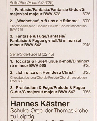 Bach,Johann Sebastian: Orgelwerke,Toccata uFuge d-moll,565, Capriccio (41 578 6), D, 1984 Typ: LP Best.-Nr.: K1414 Preis: 7,50 Euro