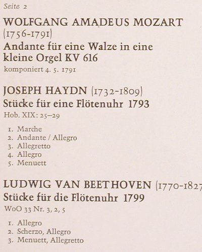 V.A.Musik für Flötenuhren: Haydn,C.P.E. Bach,Mozart, Beeth., Christophorus (SCGLX 73 882), D Typ: LP Best.-Nr.: K1421 Preis: 7,50 Euro