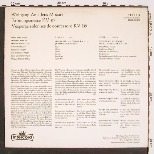 Mozart,Wolfgang Amadeus: Krönungsmesse/Vesperae Solennes, Intercord(J 075/075-09 K), D,  - LP - K1424 - 6,00 Euro