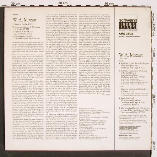 Mozart,Wolfgang Amadeus: Vesperae de domenica, KV 321, Schwann(AMS 3502), D, Ri,  - LP - K1430 - 6,00 Euro