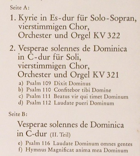 Mozart,Wolfgang Amadeus: Vesperae de domenica, KV 321, Schwann(AMS 3502), D, Ri,  - LP - K1430 - 6,00 Euro