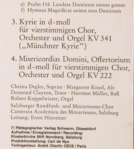 Mozart,Wolfgang Amadeus: Vesperae de domenica, KV 321, Schwann(AMS 3502), D, Ri,  - LP - K1430 - 6,00 Euro