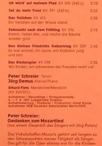Schreier,Peter: W.A.Mozart Lieder, Jörg Demus,Piano, Eurodisc, Lied Edition 9 (27 822 KK), D, 1975 Typ: LP Best.-Nr.: K1436 Preis: 7,50 Euro