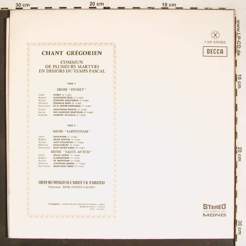 V.A.Chant Gregorien: Commun de plusieurs Martyrs..., Foc, Decca(7.537), F, m /vg+,  - LP - K1441 - 7,50 Euro