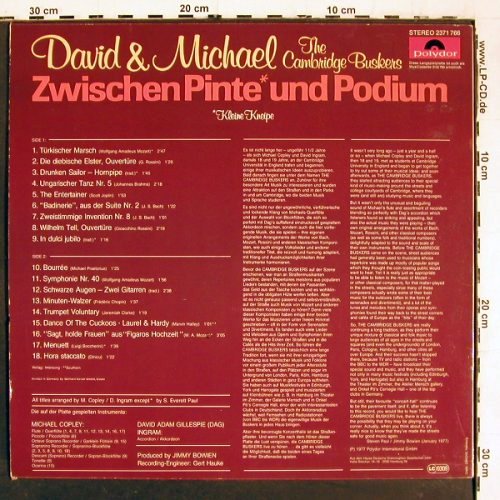 Cambridge Buskers David & Michael: Zwischen Pinte und Podium, Polydor (2371 766), D, 1977 Typ: LP Best.-Nr.: K1458 Preis: 5,00 Euro.