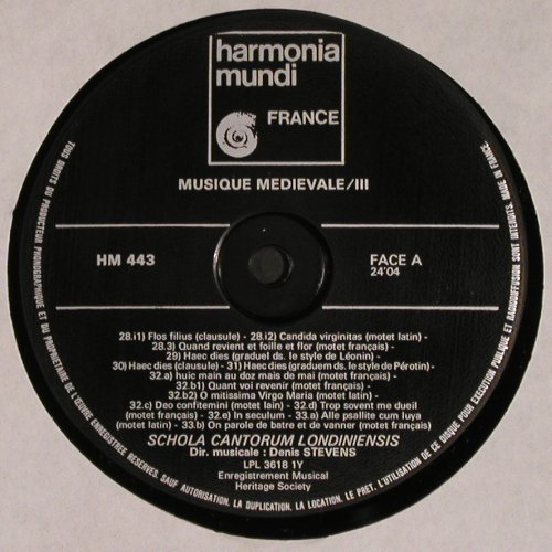 Musique Medievale 3: Adan de Halle et le 13eme Siecle, Harmonia Mundi (HM 443), F Typ: LP Best.-Nr.: K1460 Preis: 5,00 Euro.