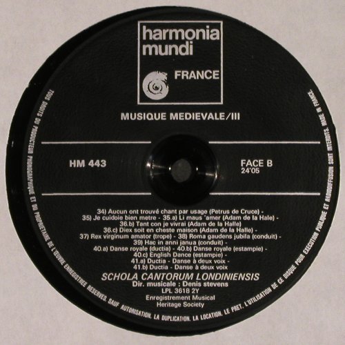 Musique Medievale 3: Adan de Halle et le 13eme Siecle, Harmonia Mundi (HM 443), F Typ: LP Best.-Nr.: K1460 Preis: 5,00 Euro.