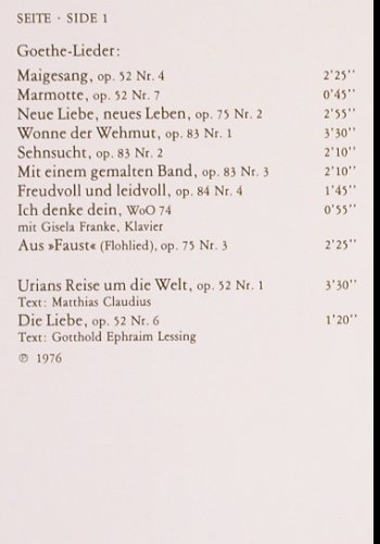 Schreier,Peter: Beethoven-Lieder, Box, Telefunken (6.35575 DX), D, 1976 Typ: 2LP Best.-Nr.: K1466 Preis: 7,50 Euro.