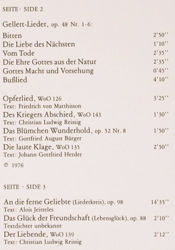 Schreier,Peter: Beethoven-Lieder, Box, Telefunken (6.35575 DX), D, 1976 Typ: 2LP Best.-Nr.: K1466 Preis: 7,50 Euro.