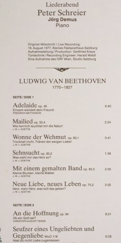 Schreier,Peter: Beethoven-Lieder, Box, Telefunken (300 760-430), D, 1980 Typ: 2LP Best.-Nr.: K1467 Preis: 7,50 Euro.
