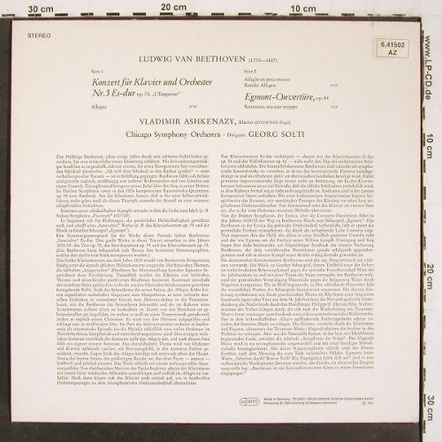 Beethoven,Ludwig van: Klavierkonzert Nr.5 Es-dur, op.73, Decca (6.41502 AZ), D, m &sol;vg+, 1974 Typ: LP Best.-Nr.: K1475 Preis: 6,00 Euro.