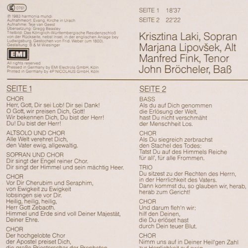 H&auml;ndel,Georg Friedrich: Dettinger Te Deum,Foc, Harmonia Mundi (1999801), D, 1983 Typ: LP Best.-Nr.: K1484 Preis: 9,00 Euro.