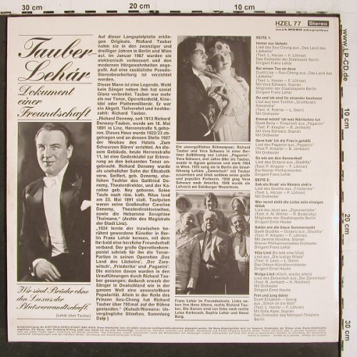 Tauber,Richard &sol; Franz Lehar: Dokument einer Freundschaft,vg+&sol;m-, H&ouml;rZu Diskothek 10 (HZEL 77), D Typ: LP Best.-Nr.: K1488 Preis: 5,00 Euro.