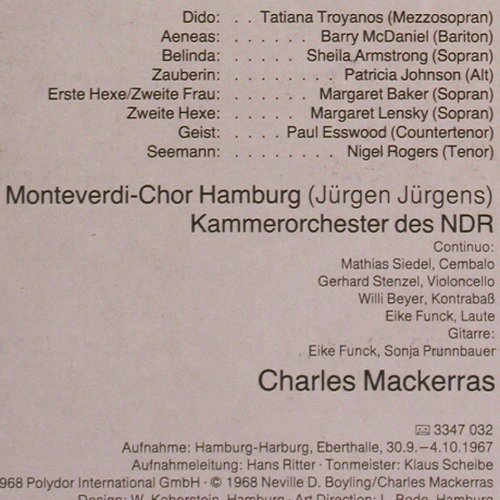 Purcell,Henry: Dido and Aeneas (1967), Archiv Resonance (2547 032), D, Ri Typ: LP Best.-Nr.: K1492 Preis: 7,50 Euro.