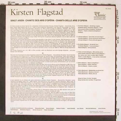 Flagstad,Kirsten: Singt aus Opern(Arien und Lieder), Top Classic (TC-9046), D, Ri, 1969 Typ: LP Best.-Nr.: K1493 Preis: 7,50 Euro.