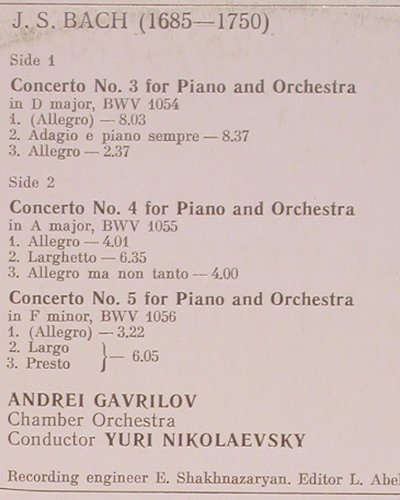 Bach,Johann Sebastian: Klavierkonzerte Nr.3,4,5, m-/m-, Melodia(C10 18327 002), USSR, 1983 - LP - K1494 - 6,00 Euro