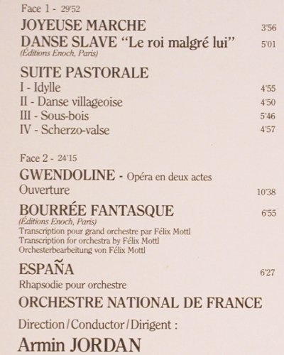 Chabrier,Emmanuel: Espana&sol;Bourree Fantasque, Foc, Erato (NUM 75079&sol;ZL), F, 1984 Typ: LP Best.-Nr.: K1495 Preis: 7,50 Euro.