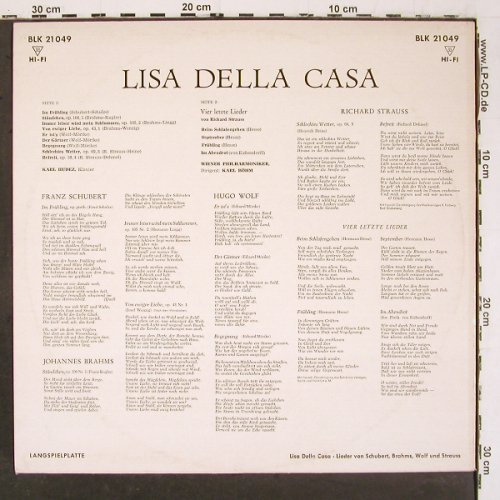 Casa,Lisa Della: Lieder von Schubert,Brahms,Wolf Und, Decca (BLK 21049), D Typ: LP Best.-Nr.: K1498 Preis: 9,00 Euro.