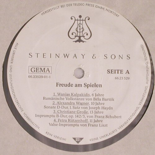 V.A.Freude am Spielen: Ausz&uuml;ge a.d.30 Steinway Klavierwett, Steinway (66.23 529), D, Foc, 1984 Typ: LP Best.-Nr.: K1501 Preis: 7,50 Euro.